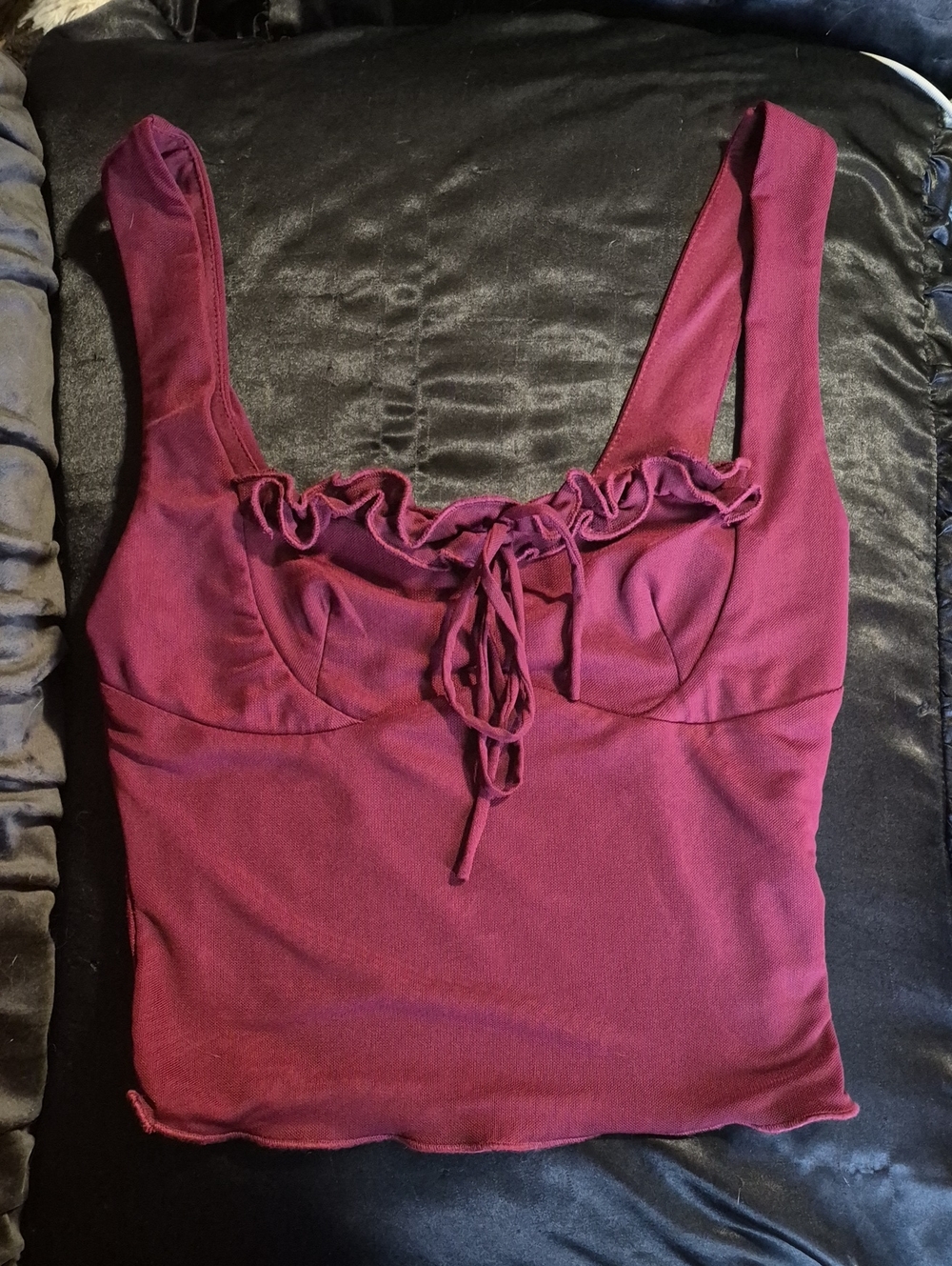 NWT Edikted Burgundy Red Mesh Ruffle-Trim Bustier Tank Top Women's XS